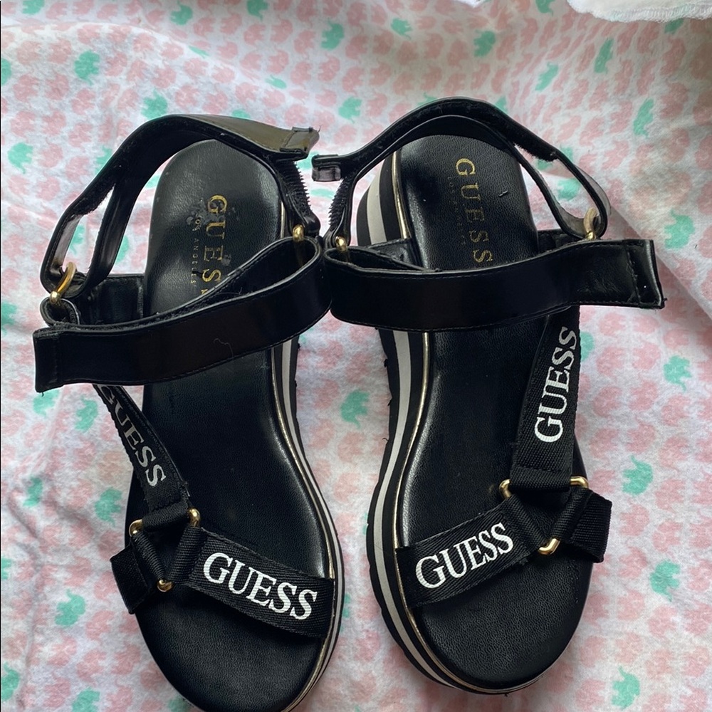 Guess Black Casual Sandals with Adjustable Straps